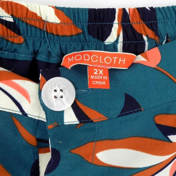 Modcloth Floral Print Skirt Size 2X Button Front Flowy Teal - Picture 3 of 5